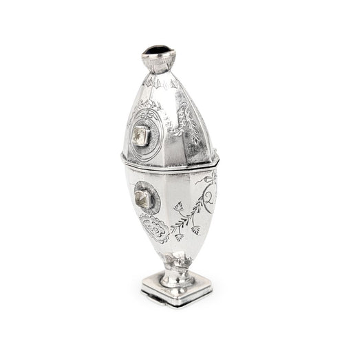 Antique Sterling Silver Hovedvandsæg Vinaigrette Egg Scent Box, circa 1830