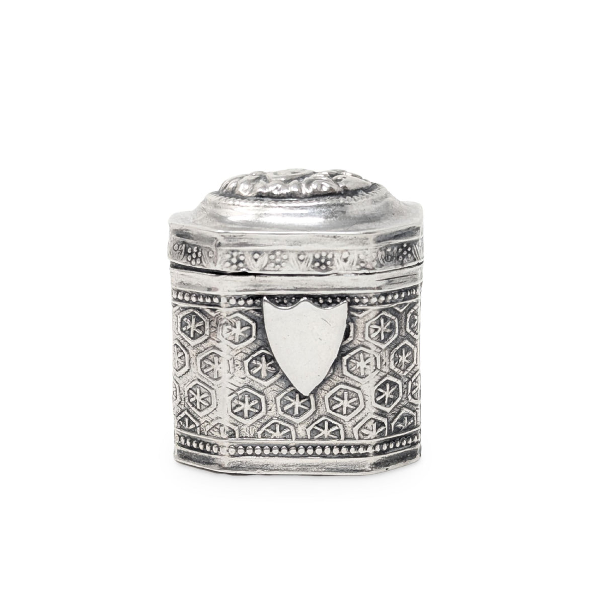 Antique 19th c. Dutch Silver Peppermint Scent Box, Hand Chased Repousse