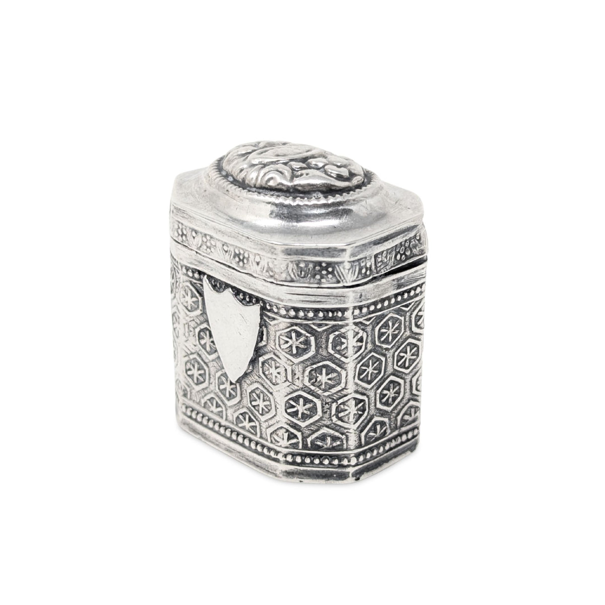 Antique 19th c. Dutch Silver Peppermint Scent Box, Hand Chased Repousse