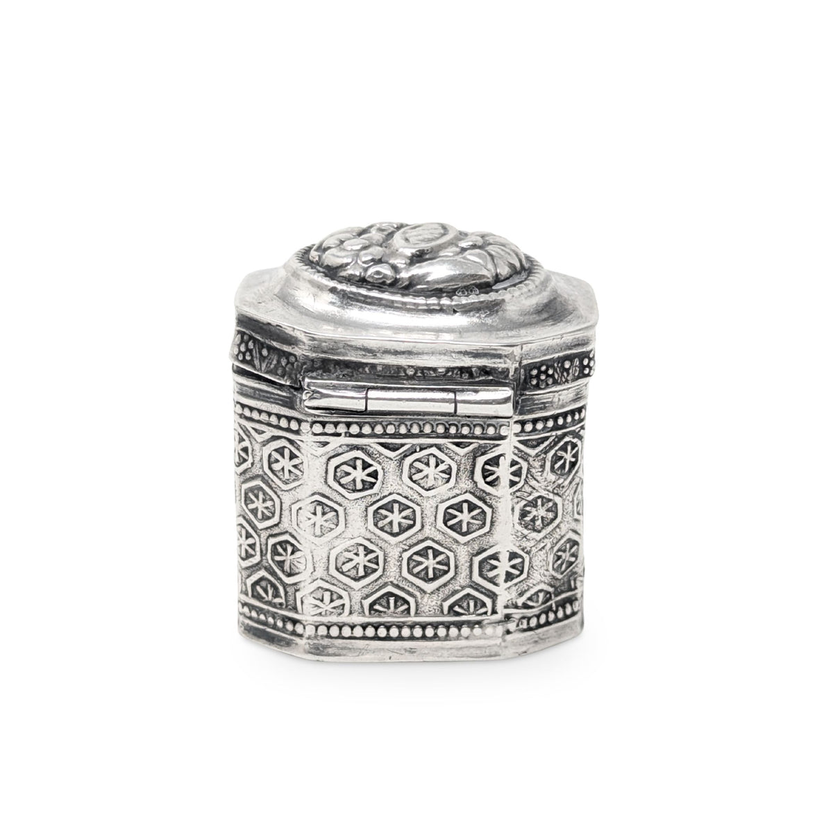 Antique 19th c. Dutch Silver Peppermint Scent Box, Hand Chased Repousse