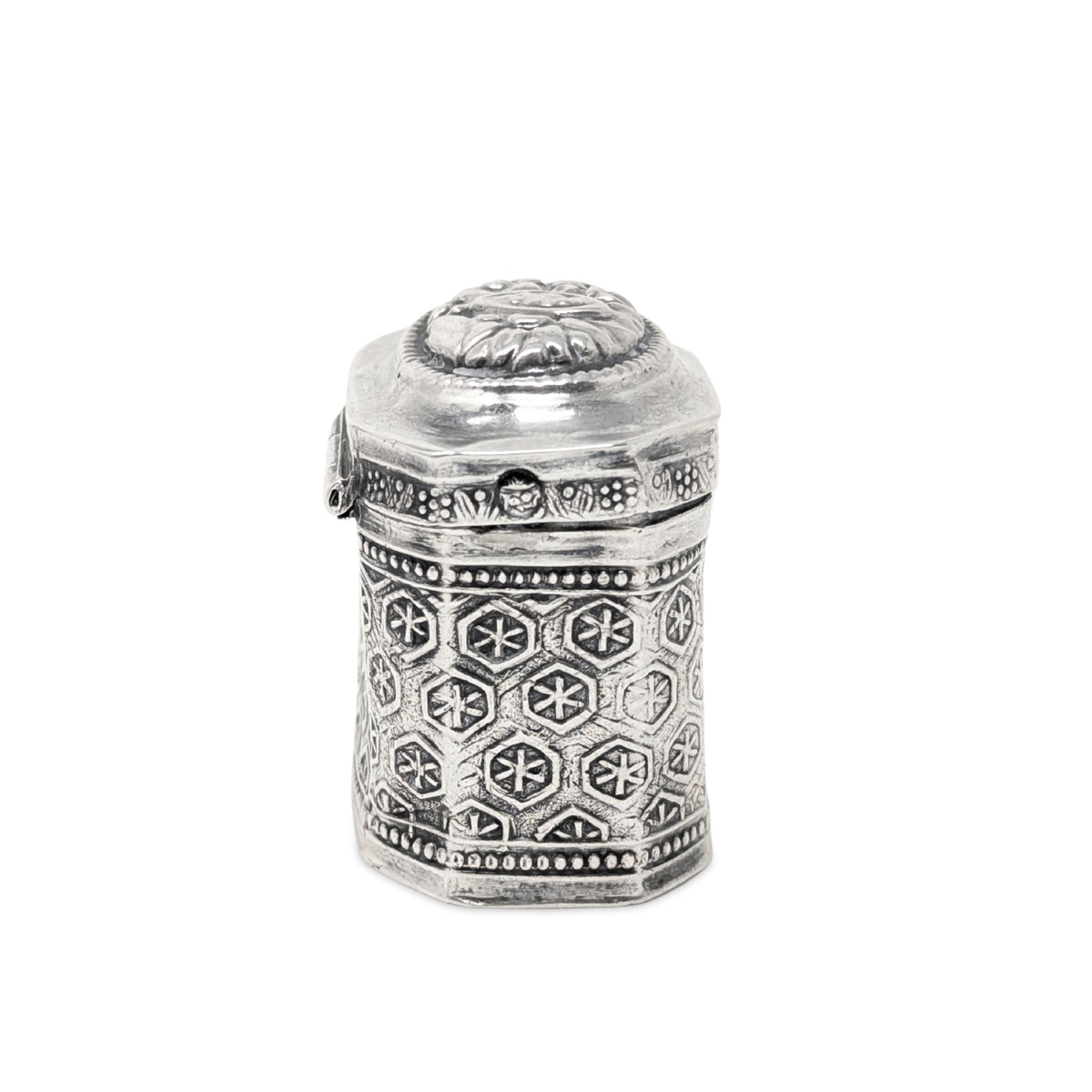 Antique 19th c. Dutch Silver Peppermint Scent Box, Hand Chased Repousse