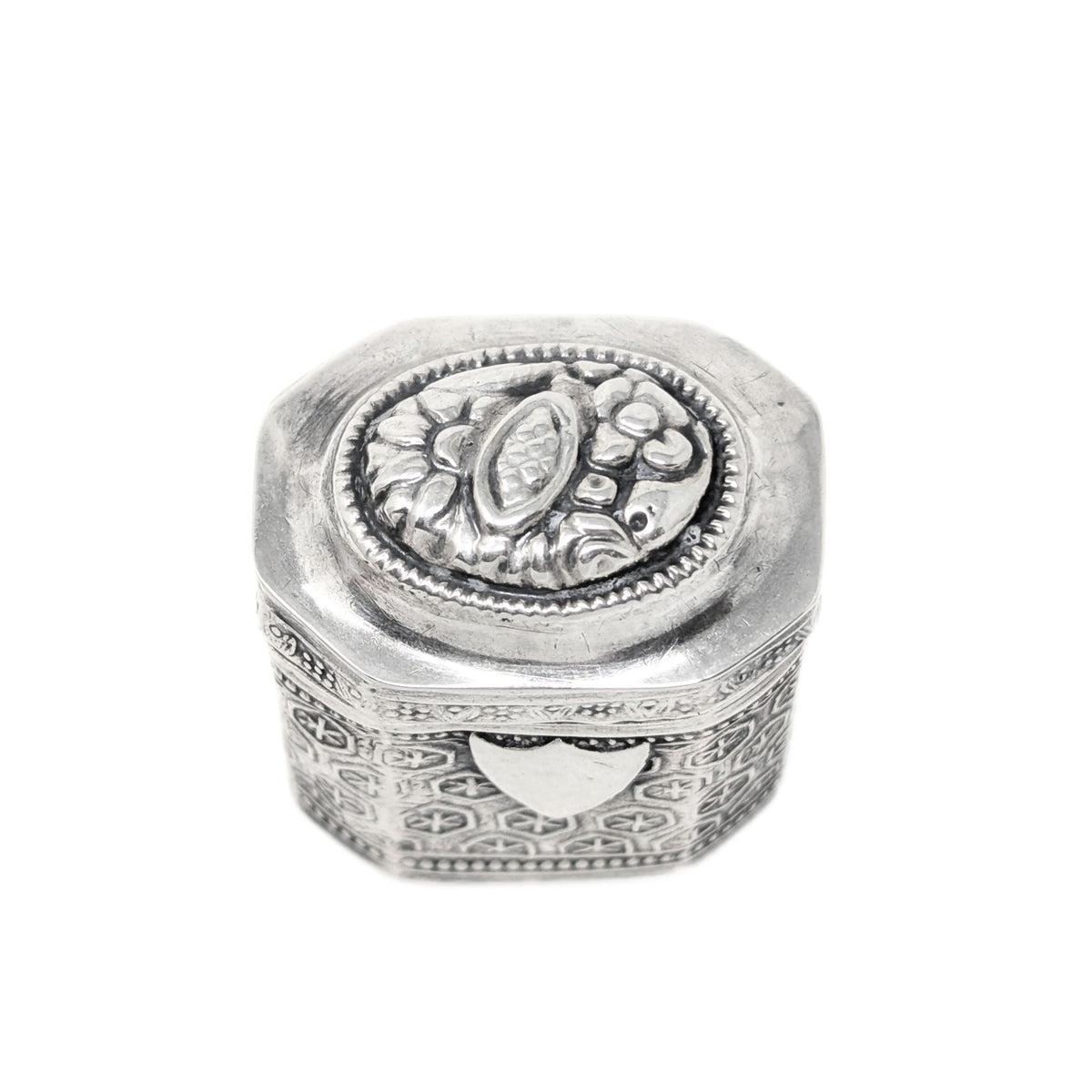 Antique 19th c. Dutch Silver Peppermint Scent Box, Hand Chased Repousse