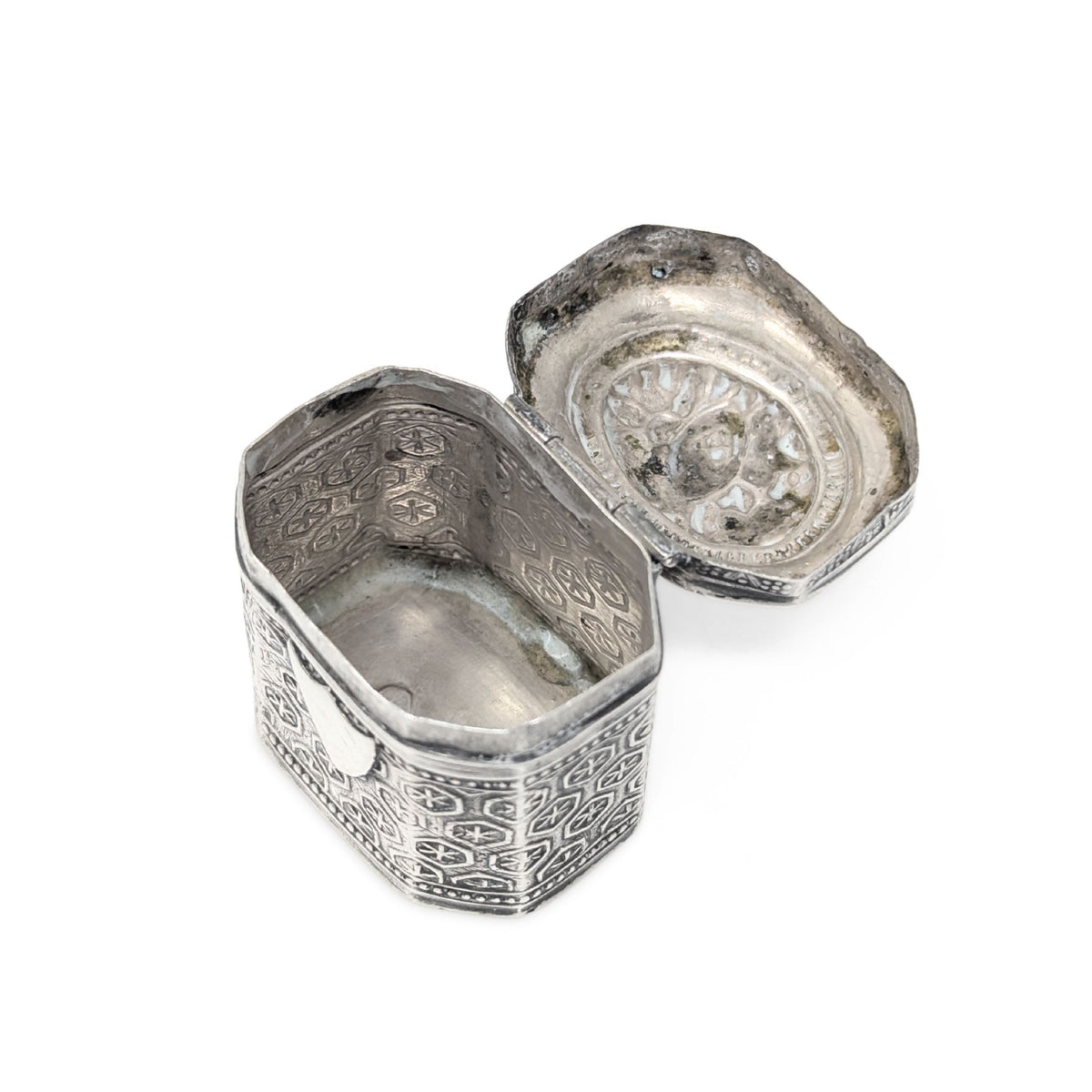 Antique 19th c. Dutch Silver Peppermint Scent Box, Hand Chased Repousse
