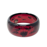 Vintage Cherry Juice Red Bakelite Reverse Carved Bangle, Fish/Aquarium Motif