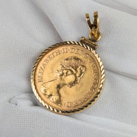 1978 British Gold Full Sovereign Coin Pendant in 14K Yellow Gold Bezel, 9.1g