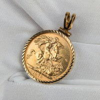 1978 British Gold Full Sovereign Coin Pendant in 14K Yellow Gold Bezel, 9.1g