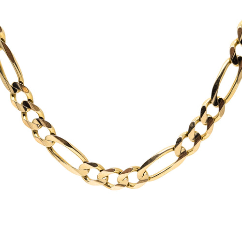 Italian Made 13K Solid Gold 20.5" Figaro Chain Necklace - 69g, 9.6mm Links