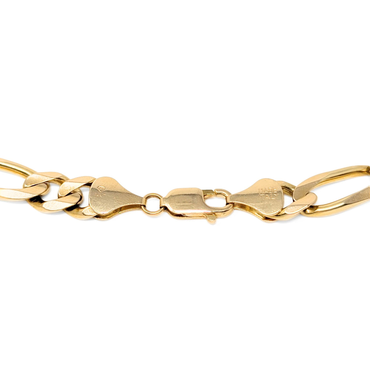Italian Made 13K Solid Gold 20.5" Figaro Chain Necklace - 69g, 9.6mm Links