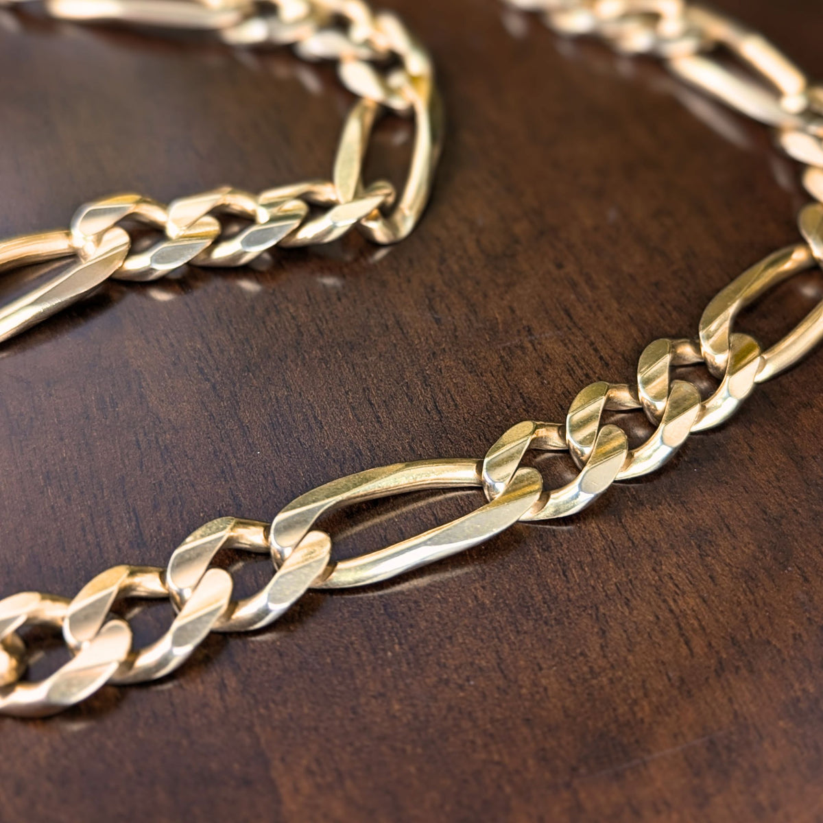 Italian Made 13K Solid Gold 20.5" Figaro Chain Necklace - 69g, 9.6mm Links
