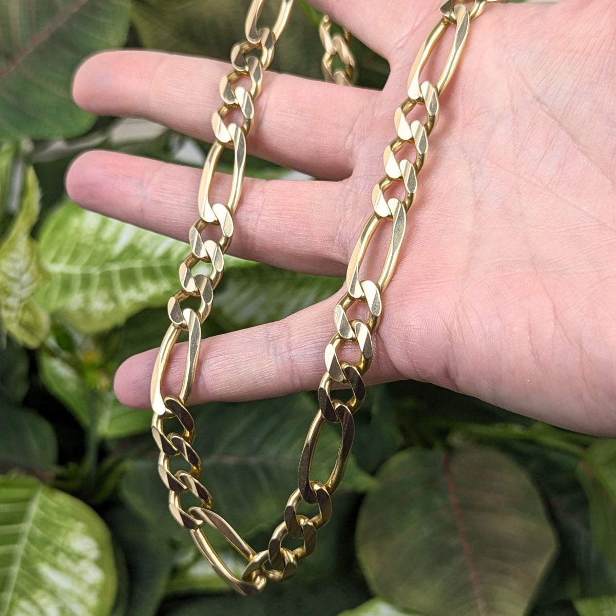 Italian Made 13K Solid Gold 20.5" Figaro Chain Necklace - 69g, 9.6mm Links