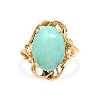 Vintage 14K Gold Green Jadeite Jade Cocktail Ring - Size 5 1/8 - 3.91g