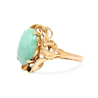 Vintage 14K Gold Green Jadeite Jade Cocktail Ring - Size 5 1/8 - 3.91g