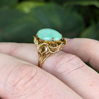 Vintage 14K Gold Green Jadeite Jade Cocktail Ring - Size 5 1/8 - 3.91g