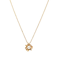 Vintage 14K Gold 9.6mm Pearl & Diamond Pendant on 20" Twisted Bismarck Chain