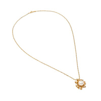 Vintage 14K Gold 9.6mm Pearl & Diamond Pendant on 20" Twisted Bismarck Chain