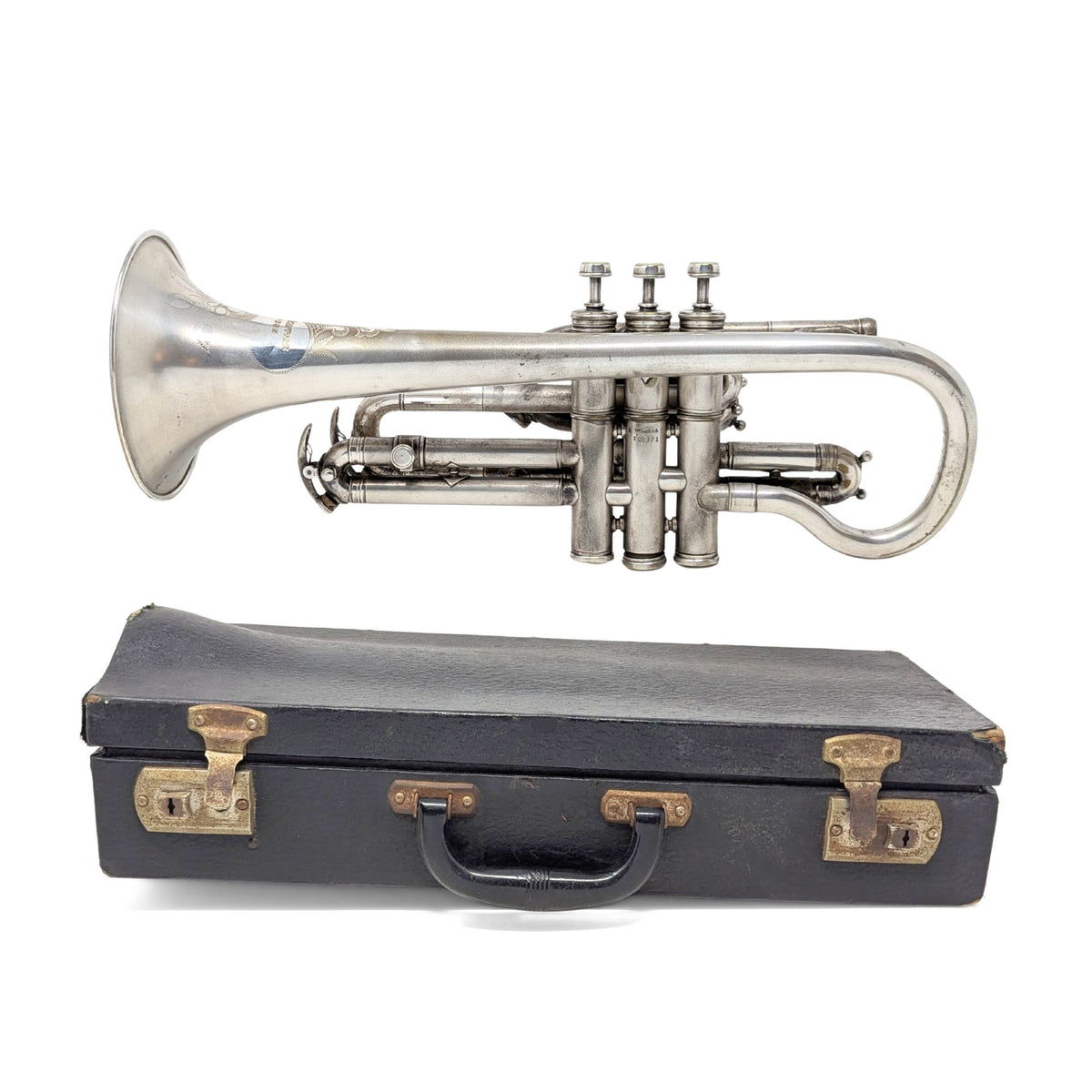 Antique Henri Gautier Virtuoso Cornet 1910s Bohland and Fuchs Silverplate W/ Case