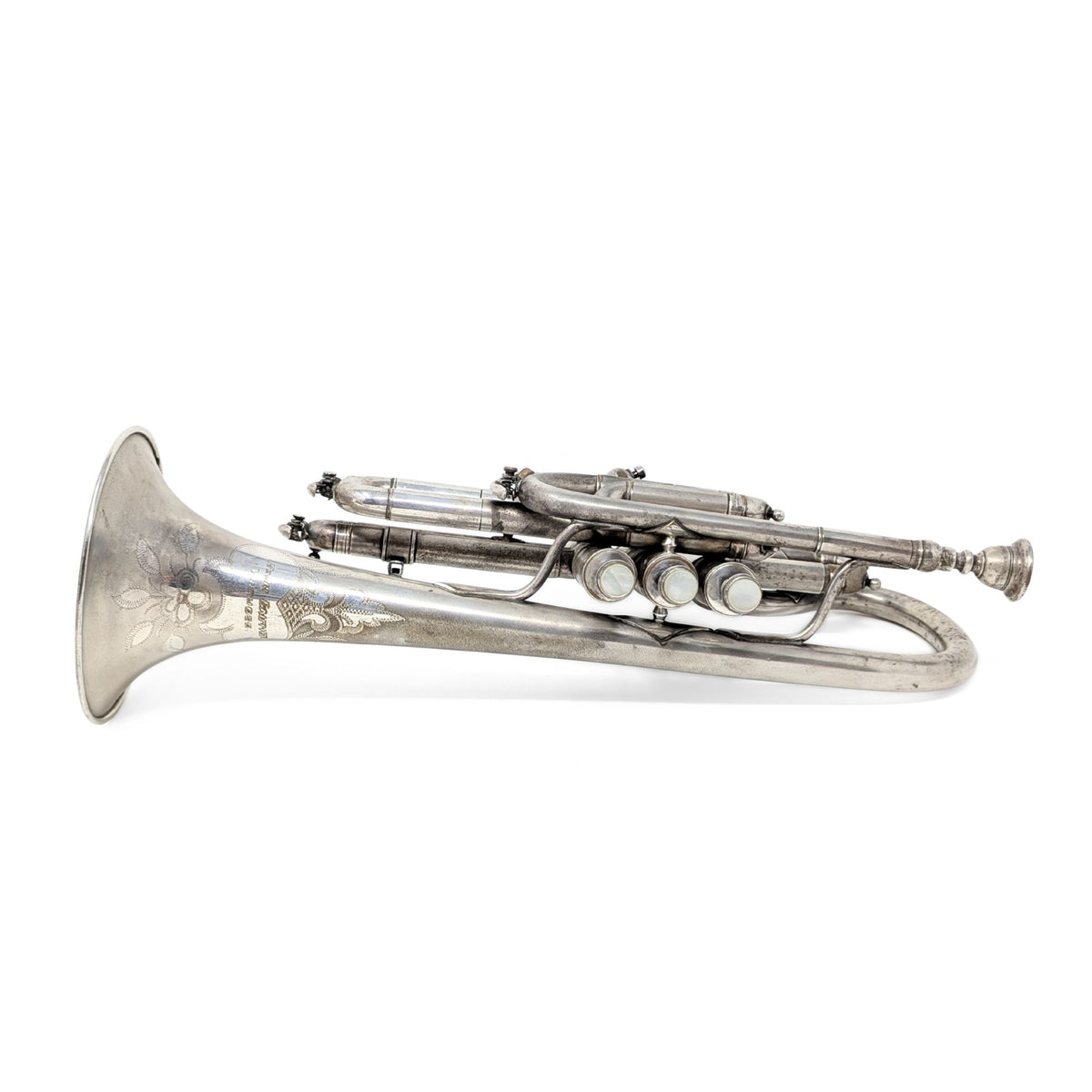 Antique Henri Gautier Virtuoso Cornet 1910s Bohland and Fuchs Silverplate W/ Case