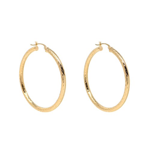 Vintage 14K Yellow Gold 43mm Diamond-Cut Hoop Earrings - Mint Condition