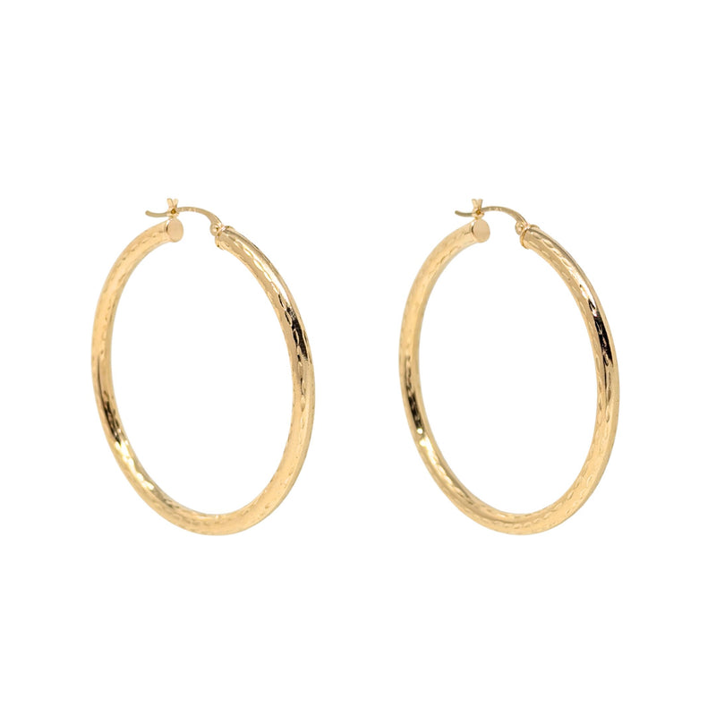 Vintage 14K Yellow Gold 43mm Diamond-Cut Hoop Earrings - Mint Condition