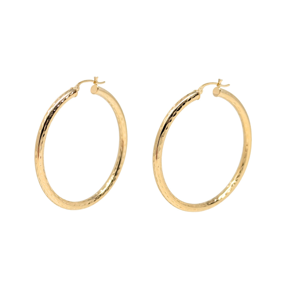 Vintage 14K Yellow Gold 43mm Diamond-Cut Hoop Earrings - Mint Condition