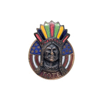 Antique 1908 Improved Order of Red Men Screw-Back Pin, TOTE Enamel Chief