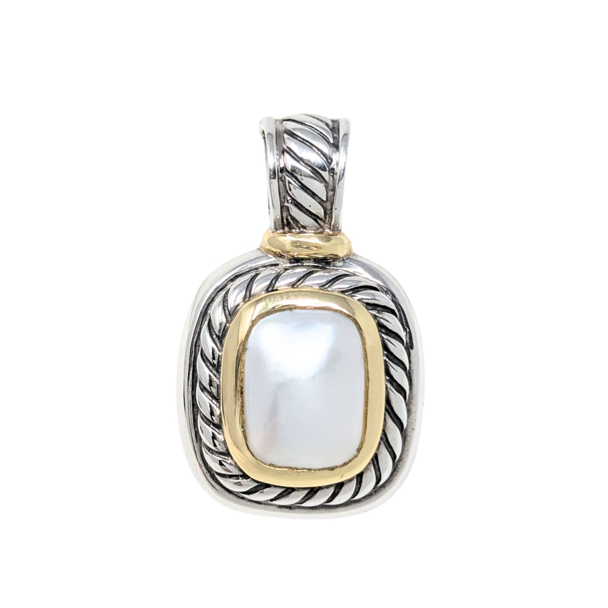 David Yurman Albion .925 Silver & 14K Gold Mabe Pearl Enhancer Pendant, 14mm