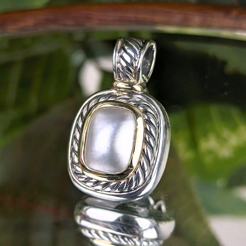 David Yurman Albion .925 Silver & 14K Gold Mabe Pearl Enhancer Pendant, 14mm