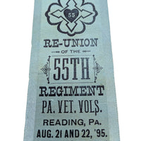 1895 Civil War 55th Pennsylvania Infantry Regiment Reunion Ribbon, Noah Lohr