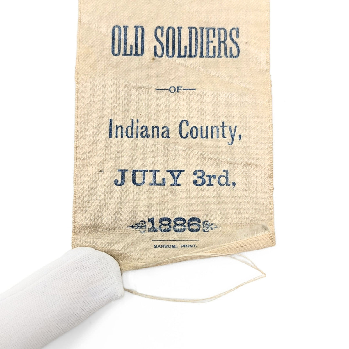 1886 Civil War Veteran Ribbon Indiana County PA 55th Penn Infantry Wounded