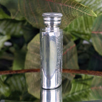 Vintage Pinder Bros 1oz Miniature Repousse Pewter Pocket Flask, Engraved ACG