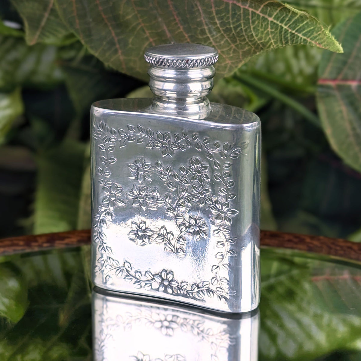 Vintage Pinder Bros 1oz Miniature Repousse Pewter Pocket Flask, Engraved ACG