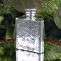 Vintage Pinder Bros 1oz Miniature Repousse Pewter Pocket Flask, Engraved ACG