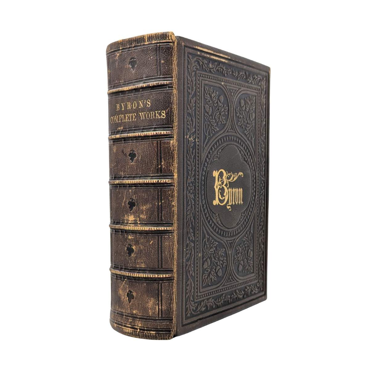 Antique 1863 Works of Lord Byron Leather Bound Suppressed Poems, Gilt Edge