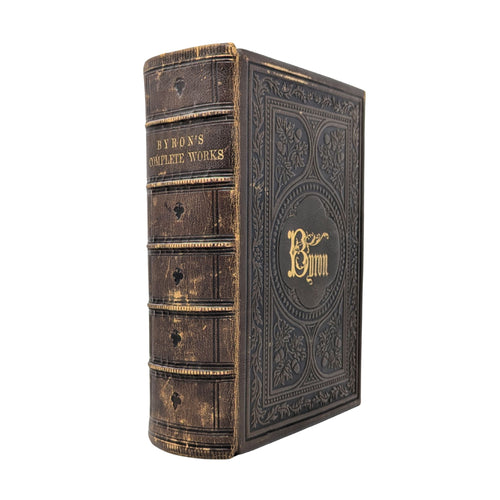 Antique 1863 Works of Lord Byron Leather Bound Suppressed Poems, Gilt Edge