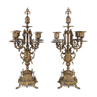 Antique Pair of 5-Arm Brass Candelabra, 19th c. Rococo Revival