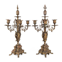 Antique Pair of 5-Arm Brass Candelabra, 19th c. Rococo Revival