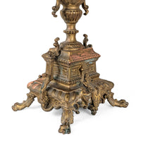 Antique Pair of 5-Arm Brass Candelabra, 19th c. Rococo Revival