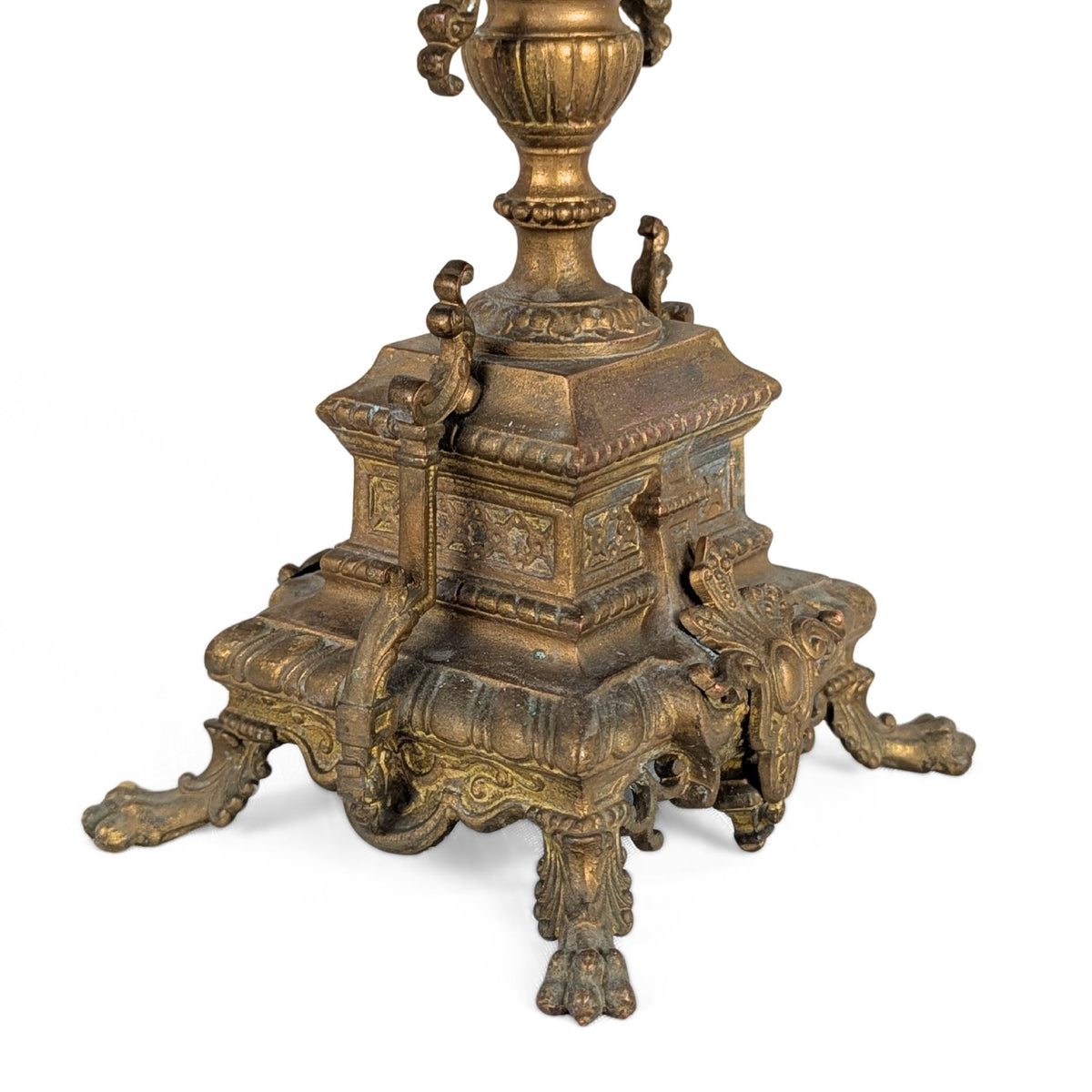 Antique Pair of 5-Arm Brass Candelabra, 19th c. Rococo Revival