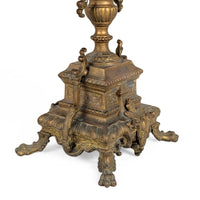 Antique Pair of 5-Arm Brass Candelabra, 19th c. Rococo Revival