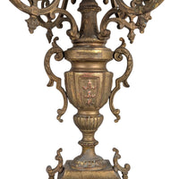 Antique Pair of 5-Arm Brass Candelabra, 19th c. Rococo Revival