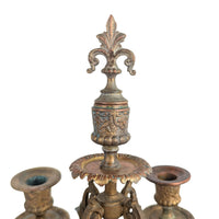 Antique Pair of 5-Arm Brass Candelabra, 19th c. Rococo Revival