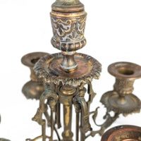 Antique Pair of 5-Arm Brass Candelabra, 19th c. Rococo Revival