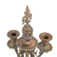 Antique Pair of 5-Arm Brass Candelabra, 19th c. Rococo Revival