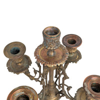 Antique Pair of 5-Arm Brass Candelabra, 19th c. Rococo Revival