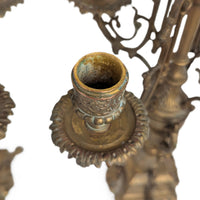 Antique Pair of 5-Arm Brass Candelabra, 19th c. Rococo Revival