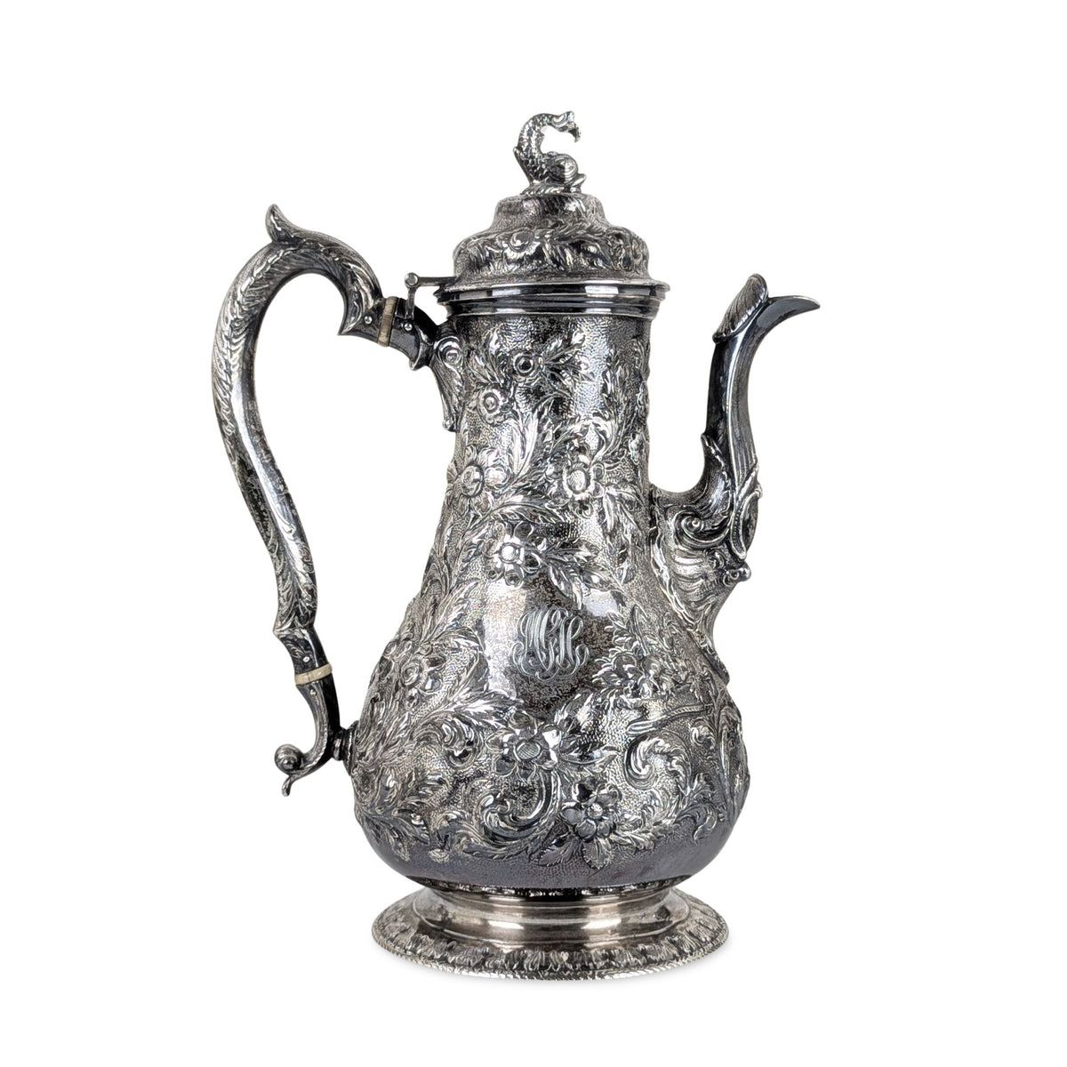S. Kirk & Son "Repousse" 4pc Sterling Silver Tea/Coffee Service, Figural Dolphin