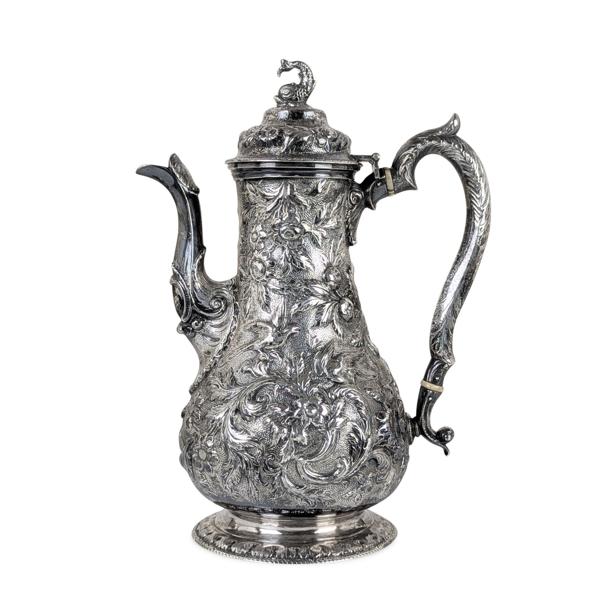 S. Kirk & Son "Repousse" 4pc Sterling Silver Tea/Coffee Service, Figural Dolphin
