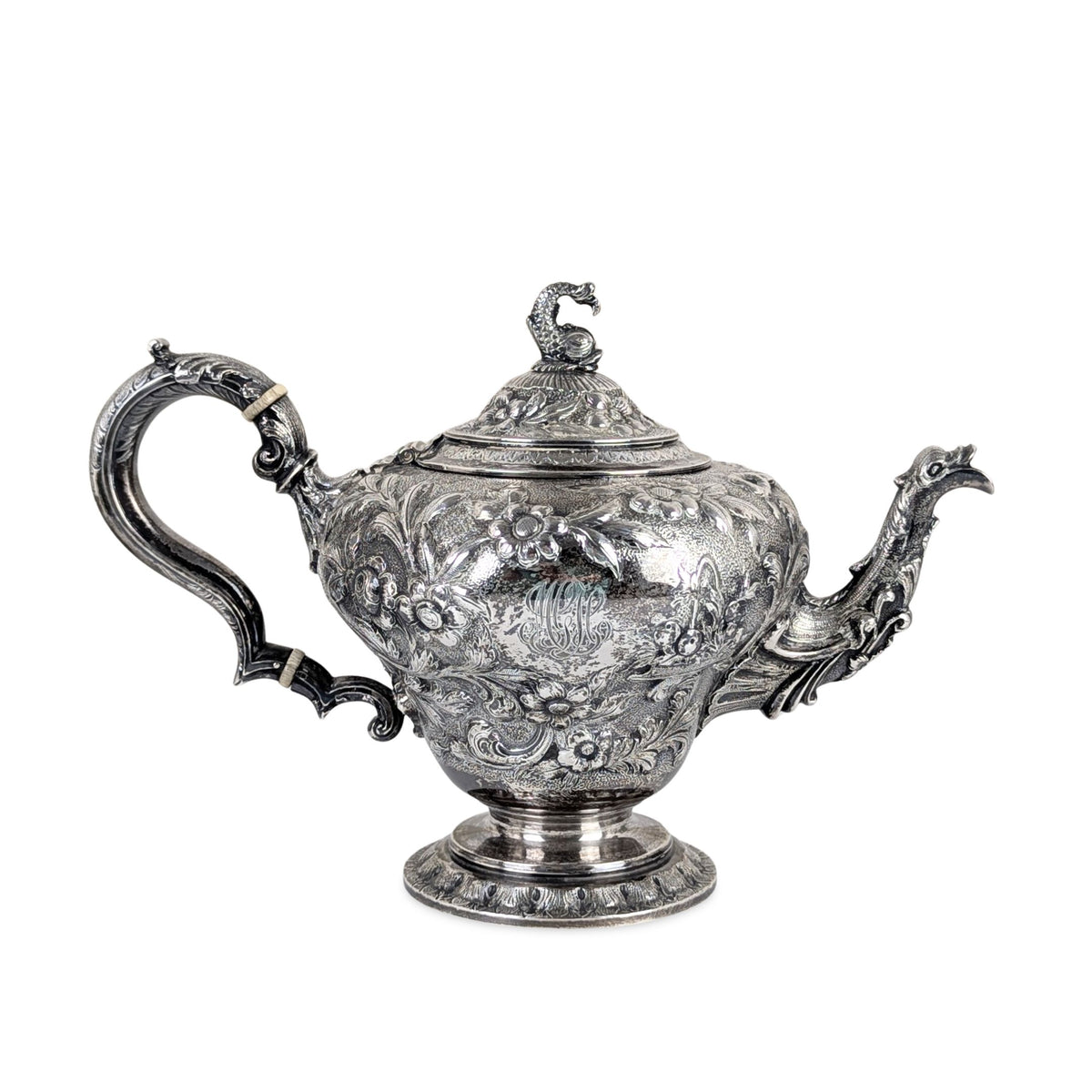 S. Kirk & Son "Repousse" 4pc Sterling Silver Tea/Coffee Service, Figural Dolphin