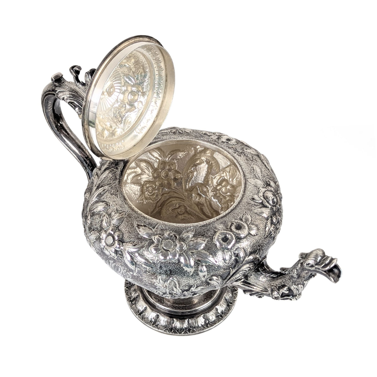 S. Kirk & Son "Repousse" 4pc Sterling Silver Tea/Coffee Service, Figural Dolphin