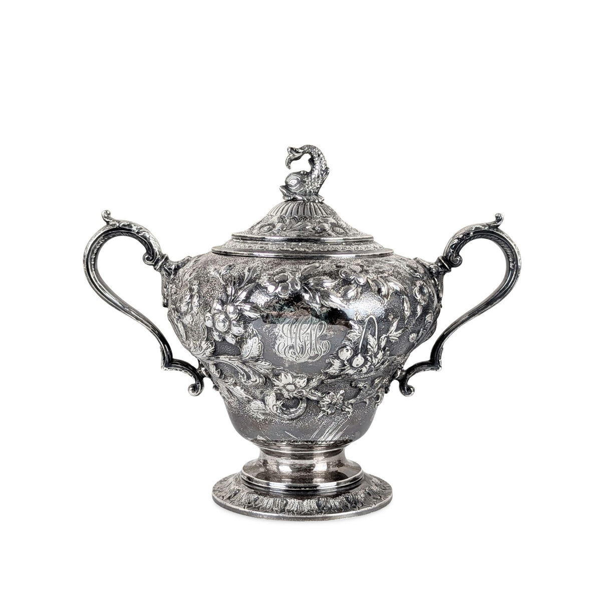 S. Kirk & Son "Repousse" 4pc Sterling Silver Tea/Coffee Service, Figural Dolphin